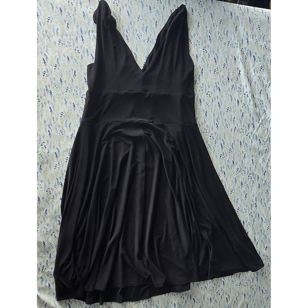 Lauren‎ Ralph Lauren Black V-Neck Cocktail Dress Rhinestone Buckle Detail Sz 16
